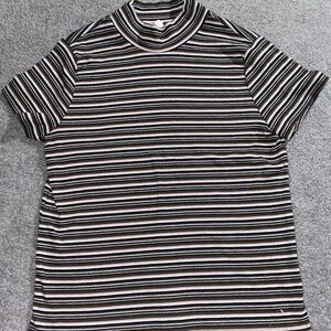 pink rose striped mock turtle neck